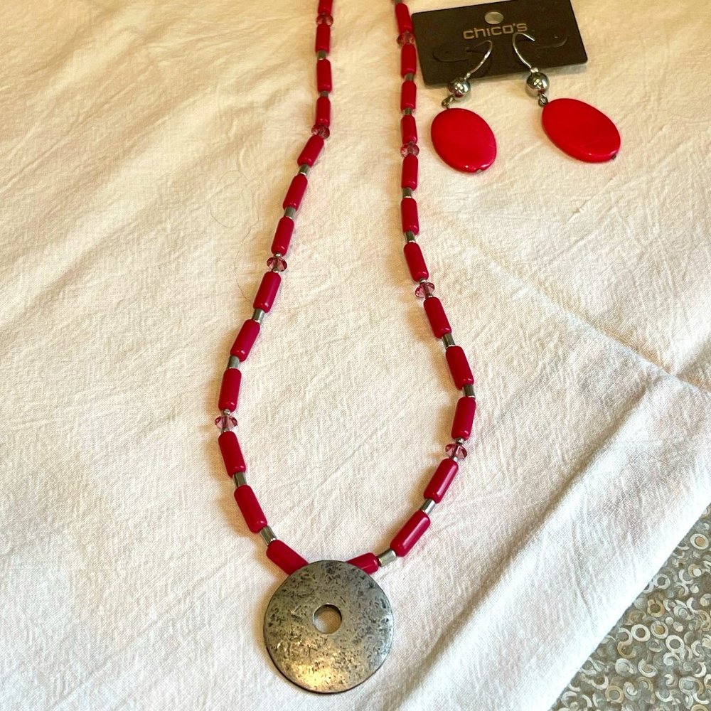 NWT Chico's Long Necklace & Earrings Set